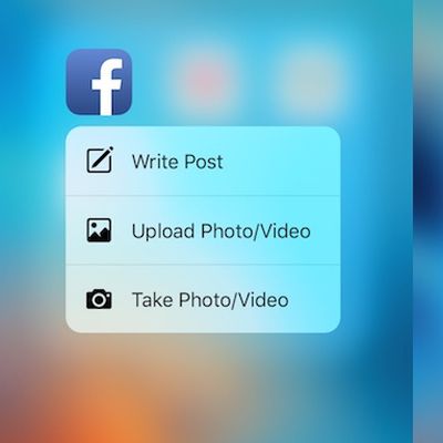 Facebook iOS app Quick Actions